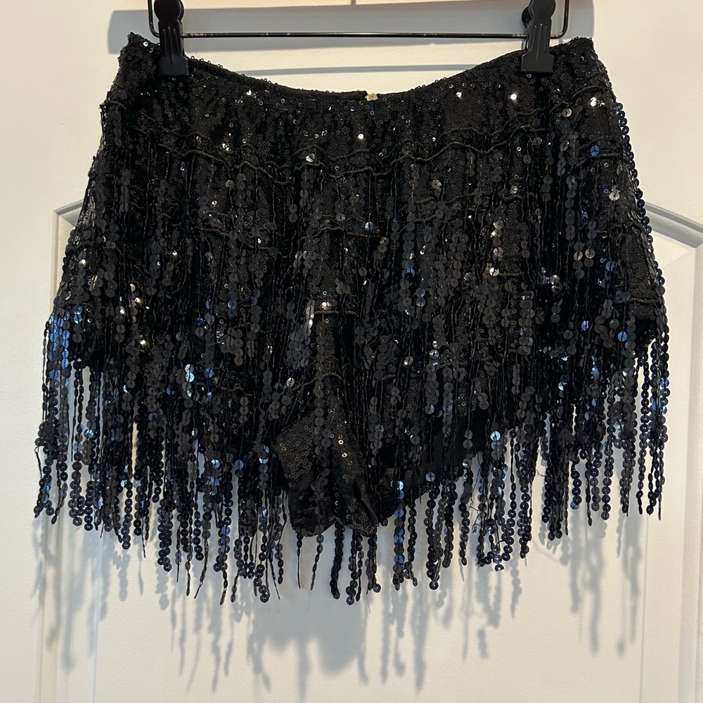 Black sequin fringe shorts